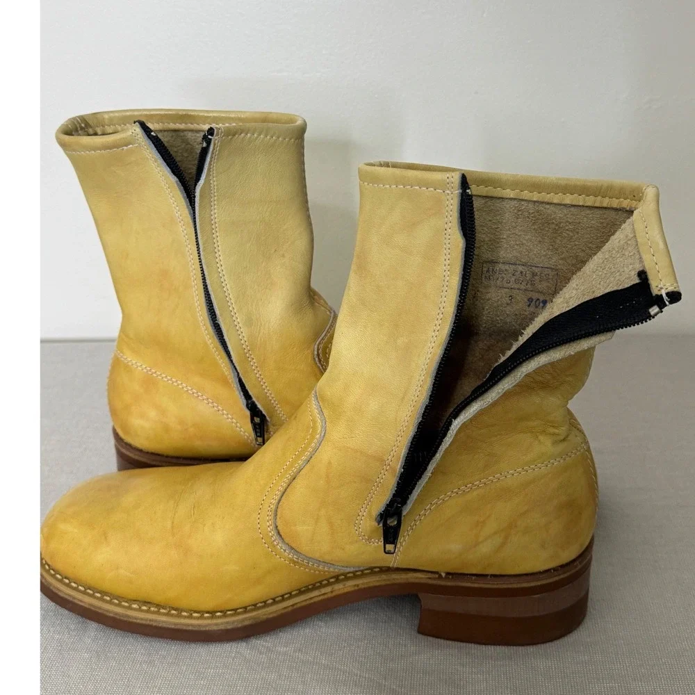 Leather Short Boots Mens 8 Tan Side Zip